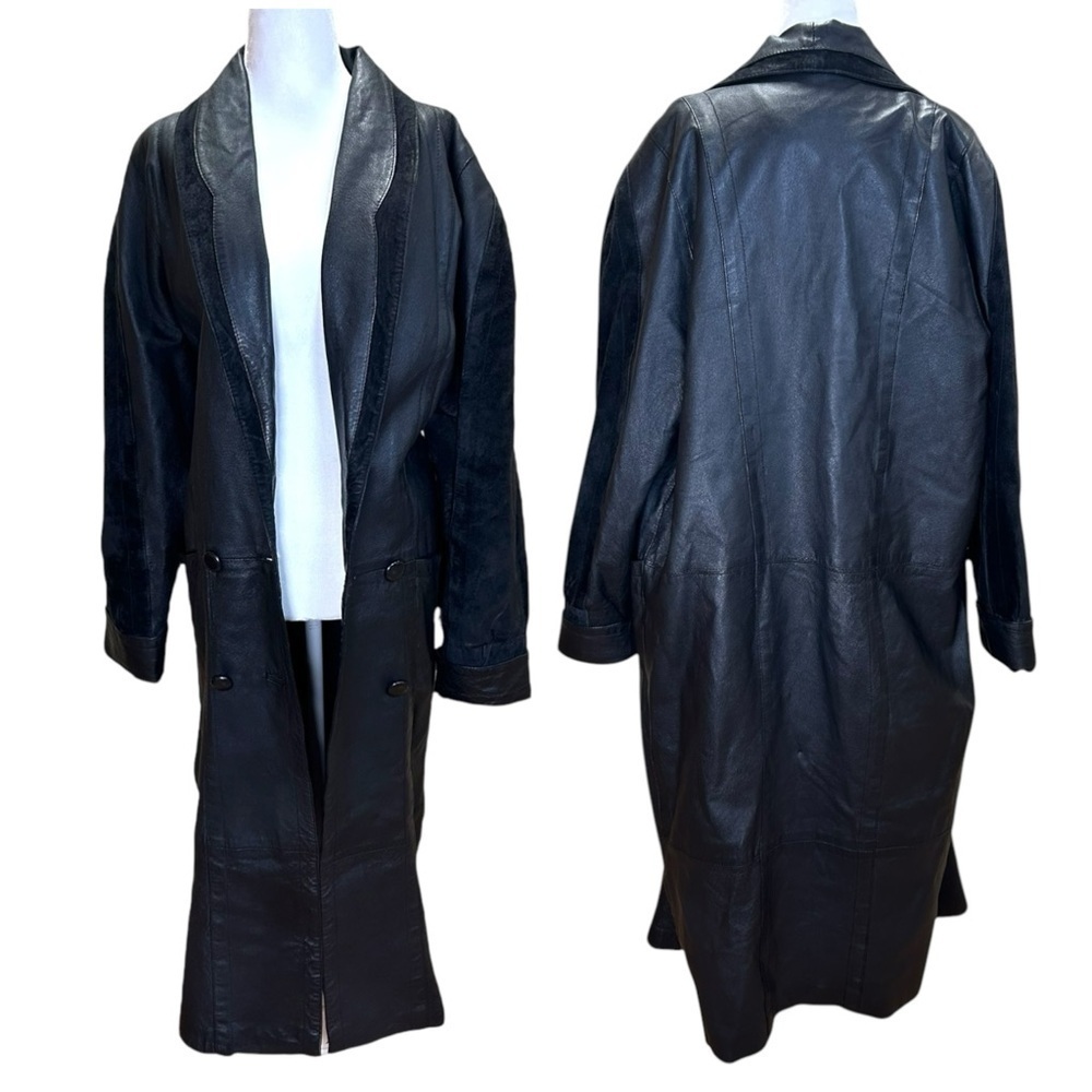 The Bad Lands - Women’s Vintage Trench Coat, Leather, Full-Length - Black Medium